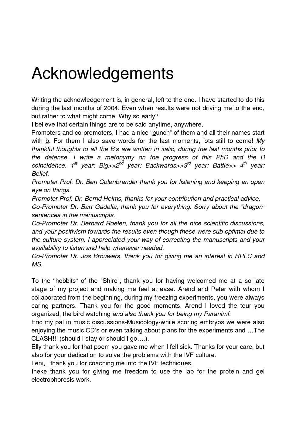 Acknowledgment in dissertation