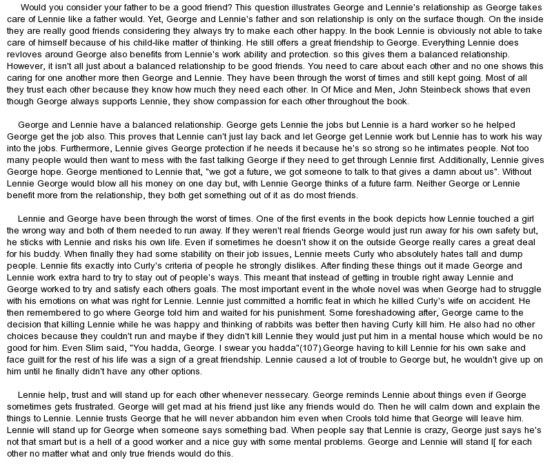 Friendship Between George And Lennie Essay