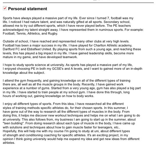 Personal statement for university example