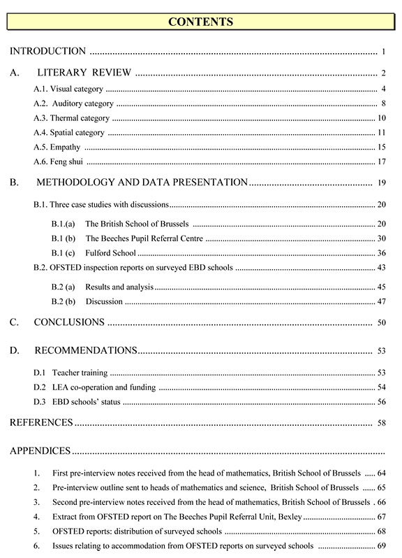 Contents Page For Dissertation