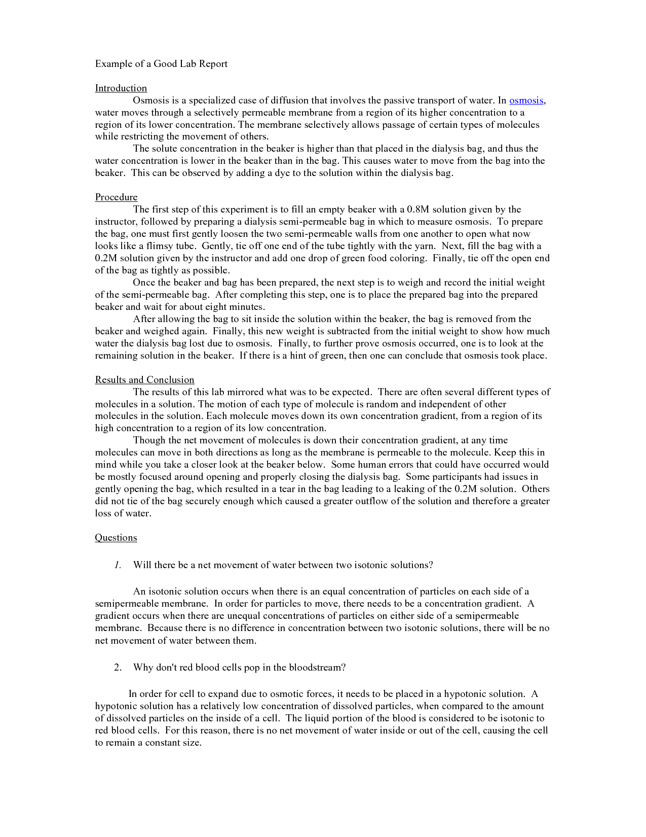 Example of a lab report