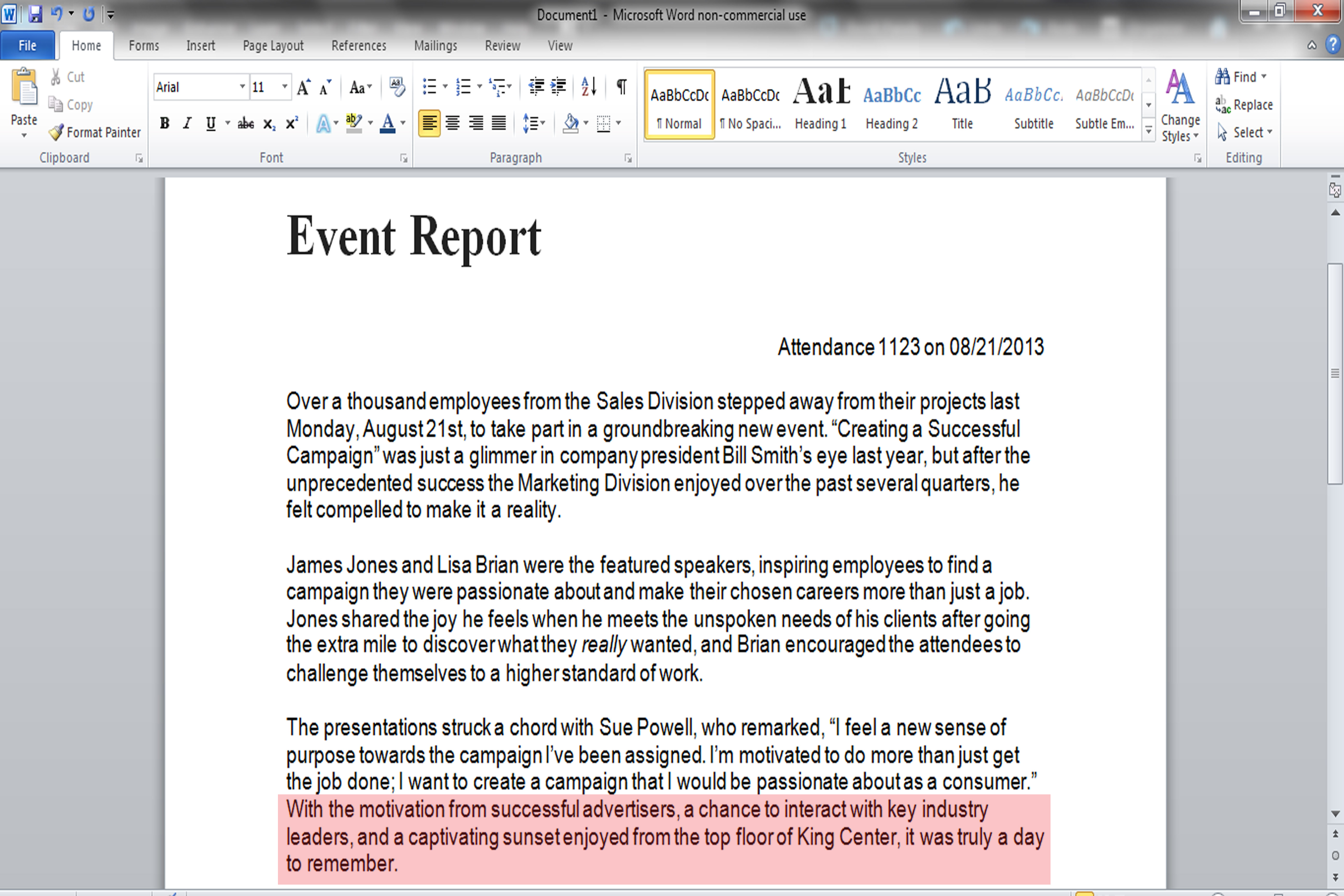 report writing samples