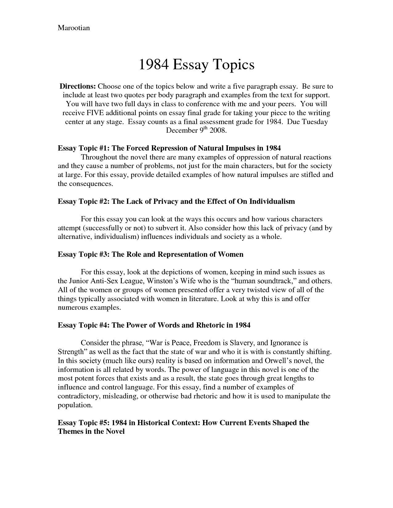 Examples of a thesis statement for an essay