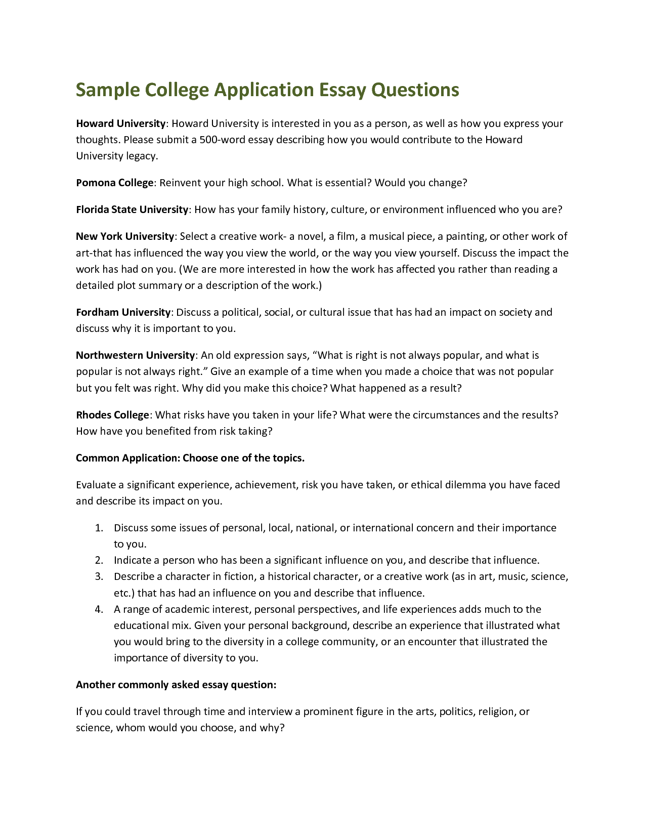 Sample Personal Essay For College Admission