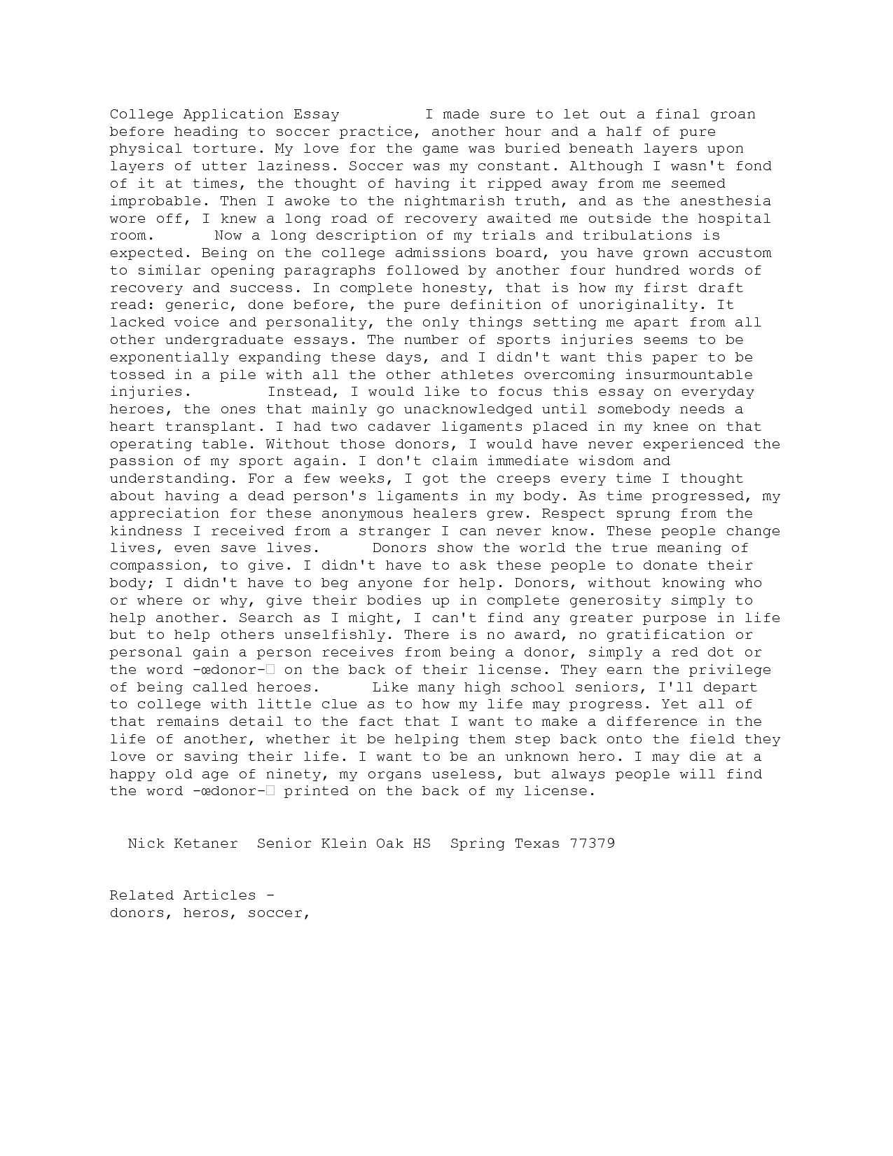 Heading For College Application Essay