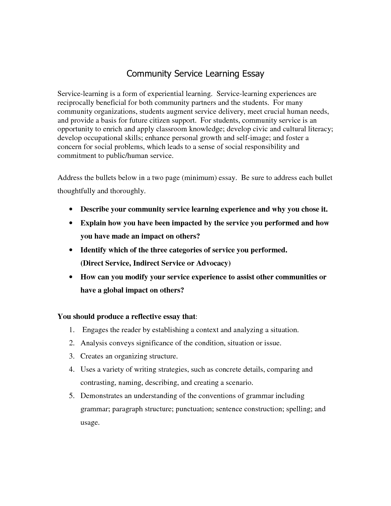 Service learning thesis statement