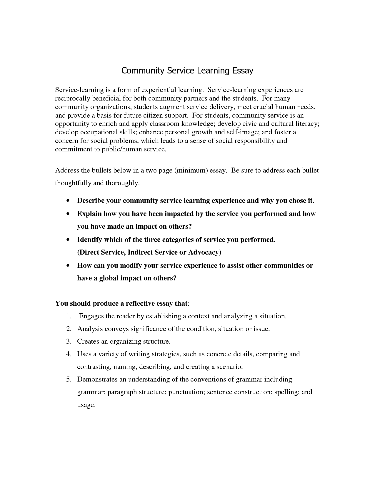 Essay on community service involvement volunteer experience