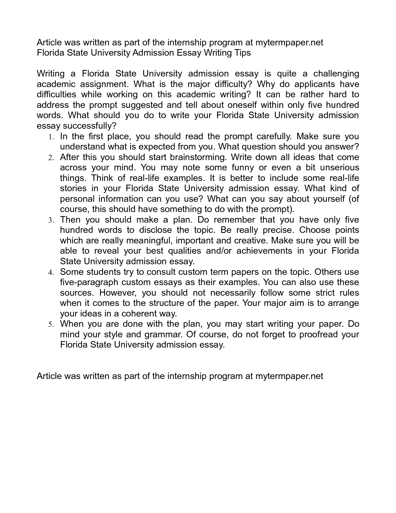 fsu admissions essay 2015