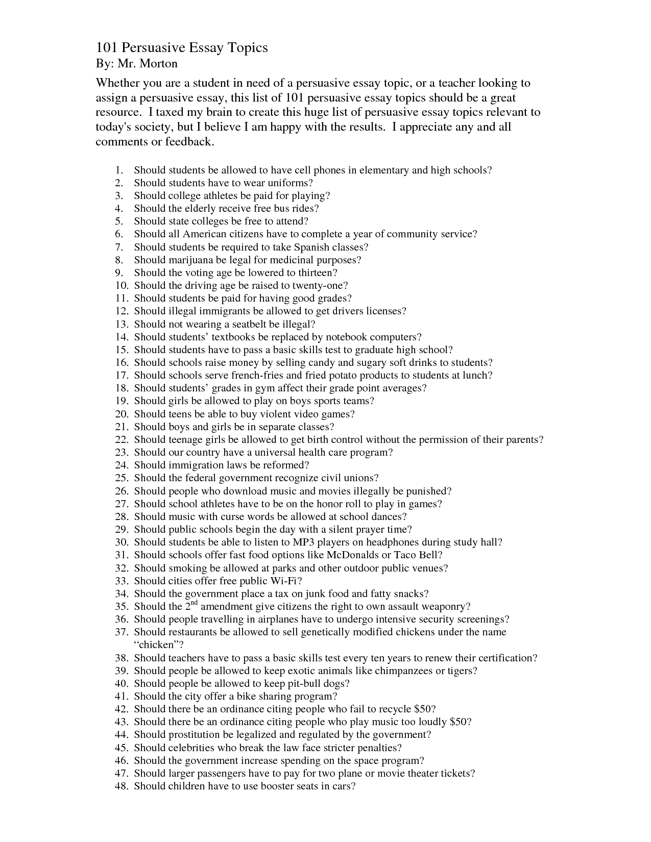 Persuasive essay research topics