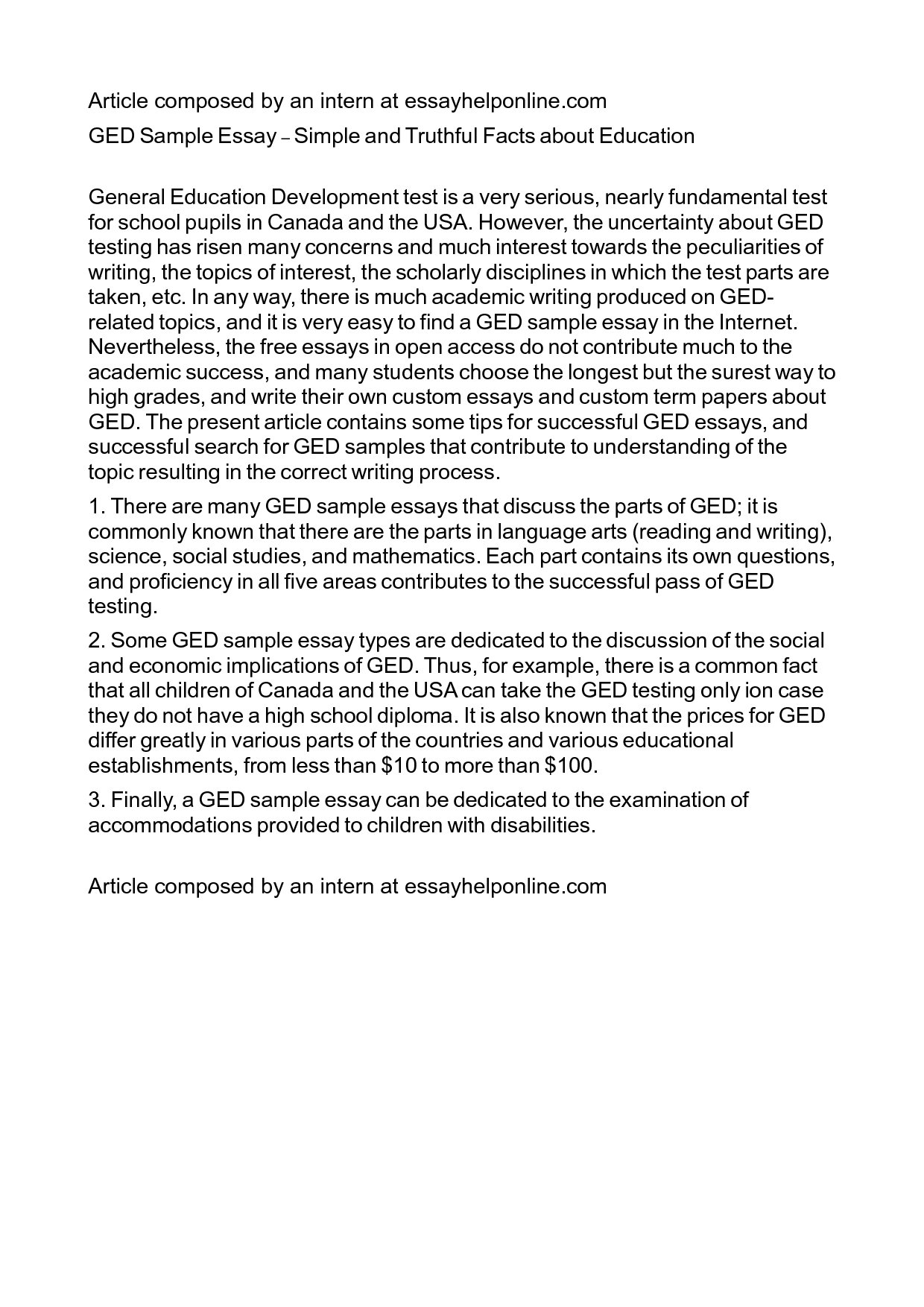 Ged essay questions