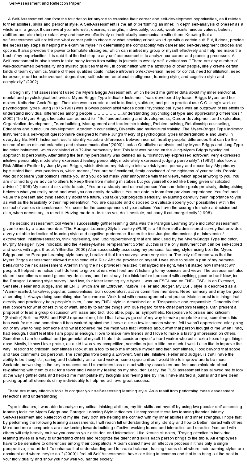 Self-Analysis Essay Outline